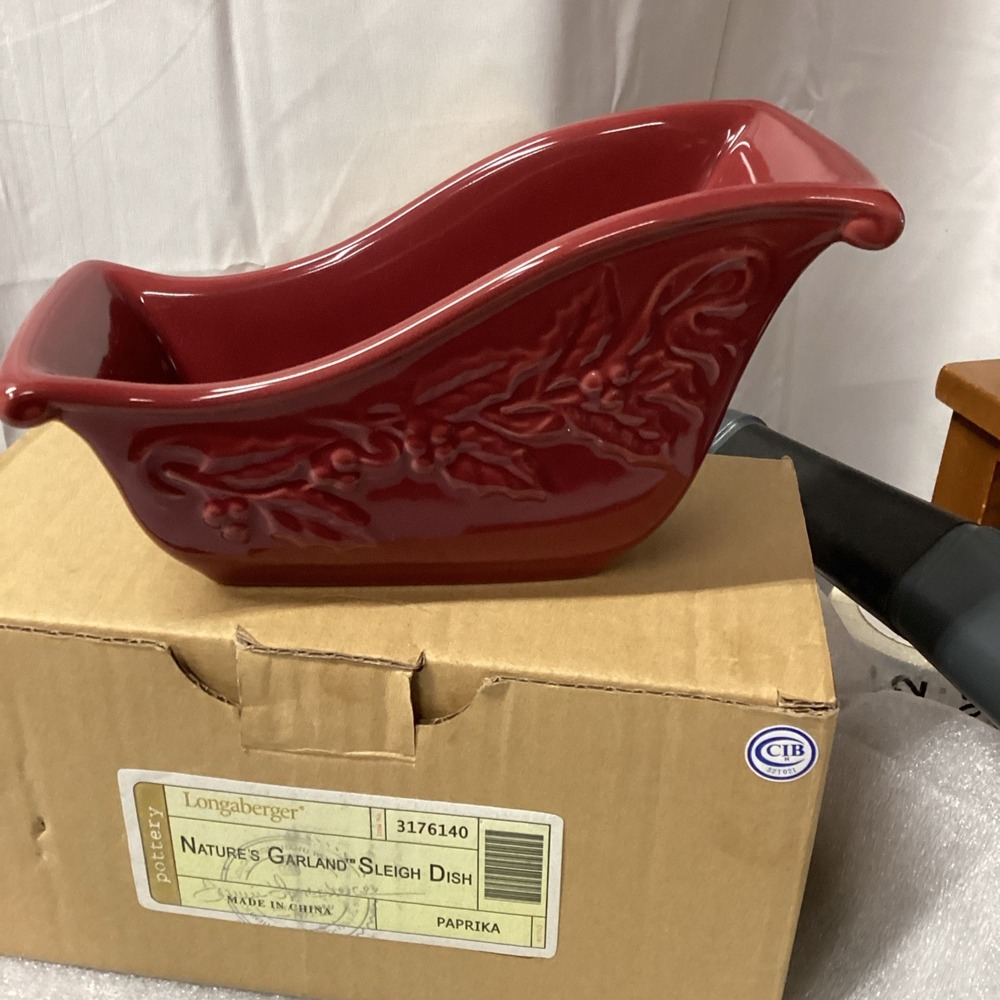 Longaberger Nature Garland Sleigh Dish Red Boxed